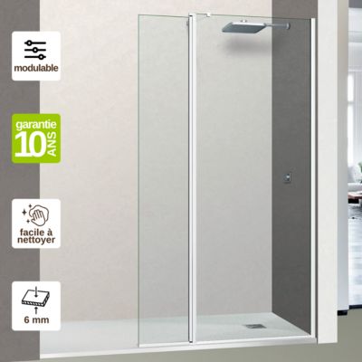 Pare douche fixe avec déflecteur Gauche en verre sécurité ép 6mm - L(73+32)105xH195 cm - blanc - SUPERBAN Alsace Sport