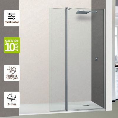 Pare douche fixe avec déflecteur Gauche en verre sécurité ép 6mm - L(73+32)105xH195 cm - chrome - SUPERBAN Alsace Sport