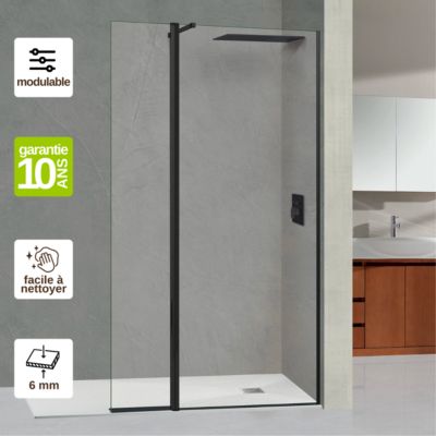 Pare douche fixe avec déflecteur Gauche en verre sécurité ép 6mm - L(73+32)105xH195 cm - noir mat - SUPERBAN Alsace Sport