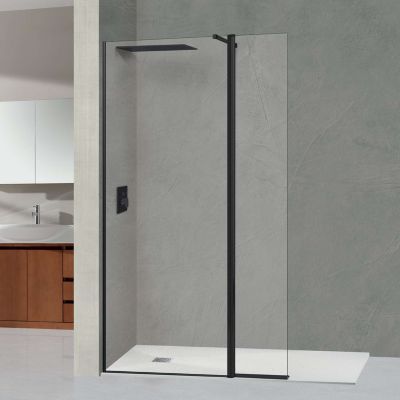 Pare douche fixe avec déflecteur Gauche en verre sécurité ép 6mm - L(93+32)125xH195 cm - noir mat - SUPERBAN Alsace Sport