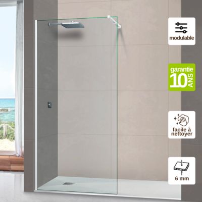 Pare douche fixe en verre sécurité ép 6mm - L.110xH.195 cm - profilé blanc mat - SUPERBAN Mont Blanc CC