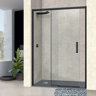 Pare douche porte coulissante DROITE en verre ép 6mm L100/104xH195 cm - profilé noir mat - SUPERBAN Vézannes 2P