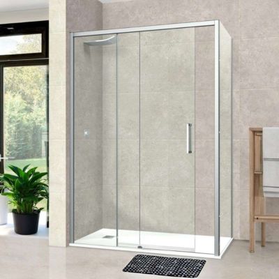 Pare douche porte coulissante et paroi latérale DROITE - L.100/104xl.80xH195 - verre 6mm Chrome SUPERBAN Vézannes 2PL