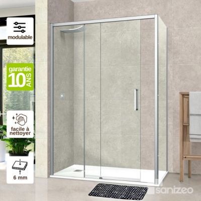 Pare douche porte coulissante et paroi latérale DROITE - L.100/104xl.80xH195 - verre 6mm Chrome SUPERBAN Vézannes 2PL