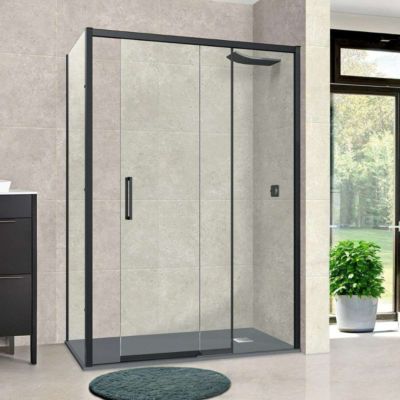 Pare douche porte coulissante et paroi latérale DROITE - L.96/100xl.80xH195 cm - verre 6mm Or Brossé SUPERBAN Vézannes 2PL