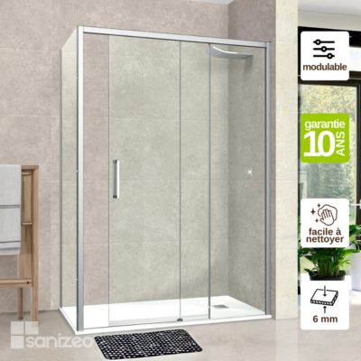 Pare douche porte coulissante et paroi latérale GAUCHE - L.100/104xl.80xH195 cm - verre 6mm Chrome SUPERBAN Vézannes 2PL