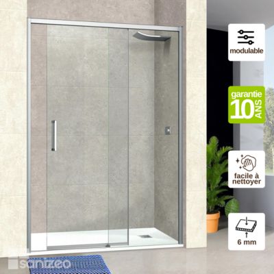 Pare douche porte coulissante GAUCHE en verre ép 6mm L100/104xH195 cm - profilé chrome - SUPERBAN Vézannes 2P