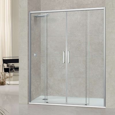 Pare douche portes coulissantes en verre ép 6mm L132/136xH195 cm - profilé chrome - SUPERBAN Vézannes 4P