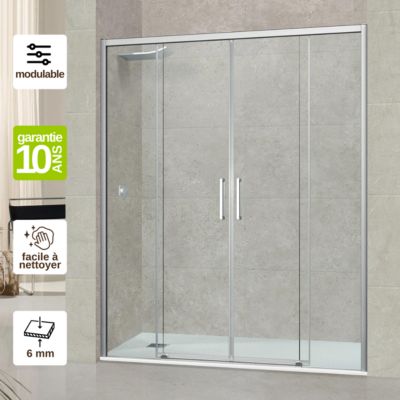 Pare douche portes coulissantes en verre ép 6mm L132/136xH195 cm - profilé chrome - SUPERBAN Vézannes 4P