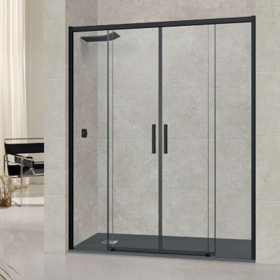 Pare douche portes coulissantes en verre ép 6mm L132/136xH195 cm - profilé noir mat - SUPERBAN Vézannes 4P