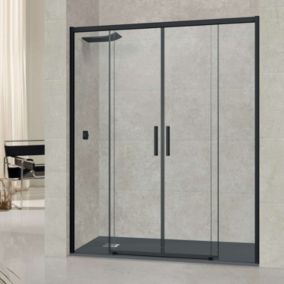 Pare douche portes coulissantes en verre ép 6mm L132/136xH195 cm - profilé noir mat - SUPERBAN Vézannes 4P