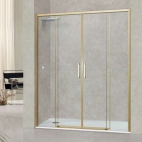 Pare douche portes coulissantes en verre ép 6mm L132/136xH195 cm - profilé or - SUPERBAN Vézannes 4P