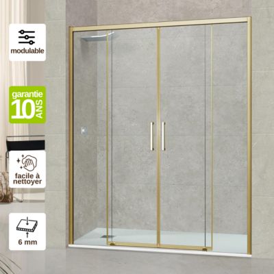 Pare douche portes coulissantes en verre ép 6mm L132/136xH195 cm - profilé or - SUPERBAN Vézannes 4P