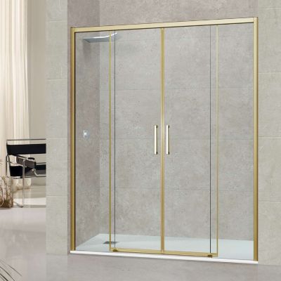 Pare douche portes coulissantes en verre ép 6mm L136/140xH195 cm - profilé or - SUPERBAN Vézannes 4P