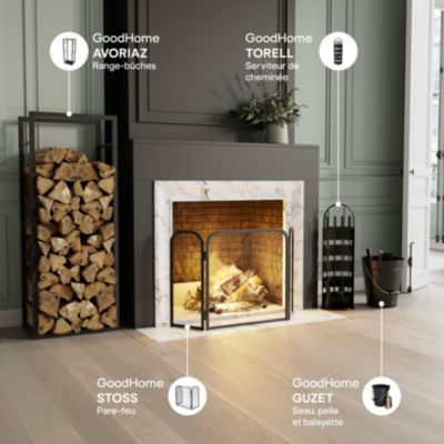 Pare-feu 3 volets en acier noir GoodHome Stoss L.96.5 x l. 53 cm