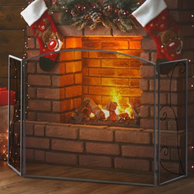 Pare-feu cheminée ou poêle - pare-étincelles 3 volets pliables acier métal noir