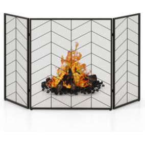 Pare Feu Cheminée Pliable 3 Panneaux en Fer Écran de Cheminée PareÉtincelles Pliable