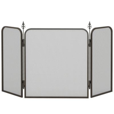Pare-feu cheminée pliable 3 panneaux style médiéval - pare-étincelles 2 flèches métal maille noir