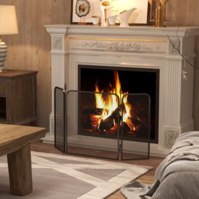 Pare-feu cheminée pliable 3 panneaux style médiéval - pare-étincelles 2 flèches métal maille noir