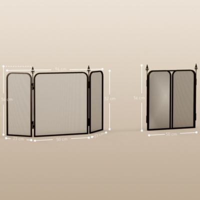 Pare-feu cheminée pliable 3 panneaux style médiéval - pare-étincelles 2 flèches métal maille noir