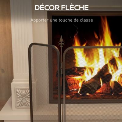 Pare-feu cheminée pliable 3 panneaux style médiéval - pare-étincelles 2 flèches métal maille noir