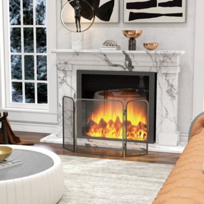 Pare-feu cheminée pliable 3 panneaux style médiéval - pare-étincelles 2 flèches métal maille noir