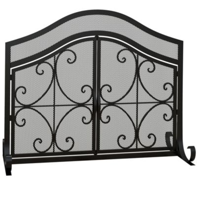 Pare-feu cheminée poêle style fer forgé - pare-étincelles 2 portes - dim. 105L x 40l x 80H cm - acier métal noir