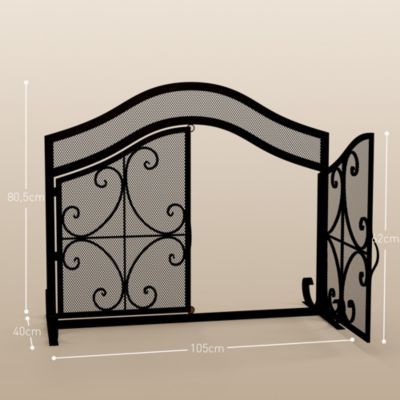 Pare-feu cheminée poêle style fer forgé - pare-étincelles 2 portes - dim. 105L x 40l x 80H cm - acier métal noir