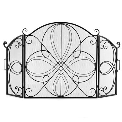 Pare-feu Cheminee Noir 3 Panneaux Pliables - Grille de Protection en Metal pour Cheminee ou Poele