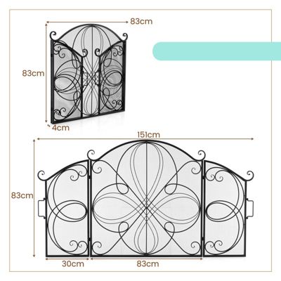 Pare-feu Cheminee Noir 3 Panneaux Pliables - Grille de Protection en Metal pour Cheminee ou Poele