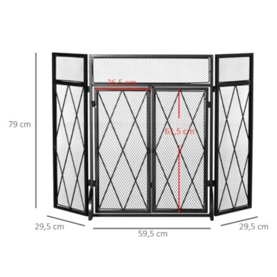 Pare-feu large pour cheminée ou poêle - pare-étincelles - 3 volets pliables et portes - métal noir