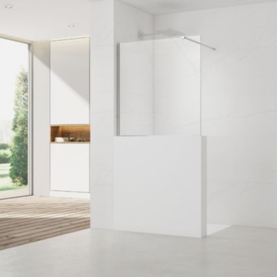Pare-muret 100x100cm Paroi en verre Crystal Glass 8 mm anticalcaire, avec bras et profilés chrome brillant (SATBWIS100PR)