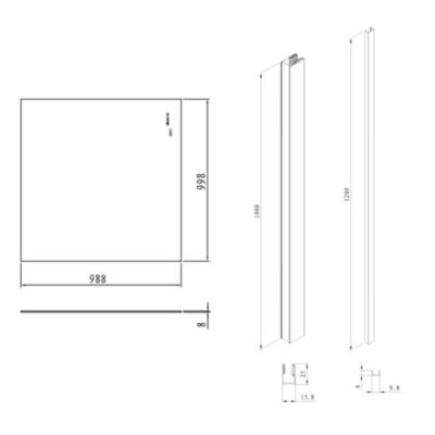 Pare-muret 100x100cm Paroi en verre Crystal Glass 8 mm anticalcaire, avec bras et profilés chrome brillant (SATBWIS100PR)