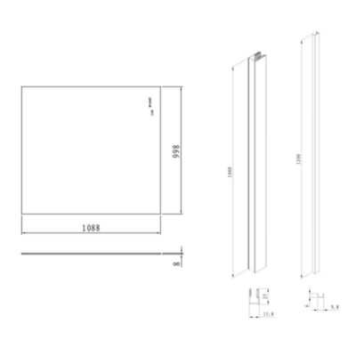 Pare-muret 110x100cm Paroi en verre Crystal Glass 8 mm anticalcaire, avec bras et profilés noir mat (SATBWIS110PRC)
