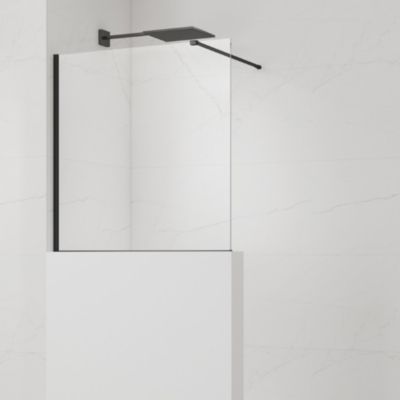 Pare-muret 110x100cm Paroi en verre Crystal Glass 8 mm anticalcaire, avec bras et profilés noir mat (SATBWIS110PRC)
