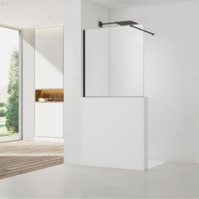 Pare-muret 120x100cm Paroi en verre Crystal Glass 8 mm anticalcaire, avec bras et profilés noir mat (SATBWIS120PRC)
