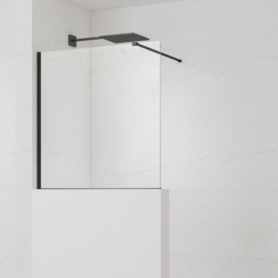 Pare-muret 120x100cm Paroi en verre Crystal Glass 8 mm anticalcaire, avec bras et profilés noir mat (SATBWIS120PRC)
