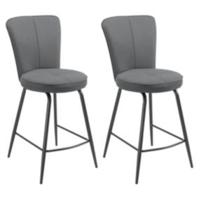 PARIL - Lot de 2 Tabourets de Bar Matelassés Gris