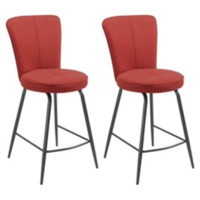 PARIL - Lot de 2 Tabourets de Bar Matelassés Rouges