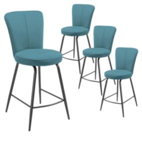 PARIL - Lot de 4 Tabourets de Bar Matelassés Bleus