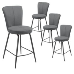 PARIL - Lot de 4 Tabourets de Bar Matelassés Gris