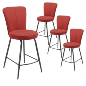 PARIL - Lot de 4 Tabourets de Bar Matelassés Rouges