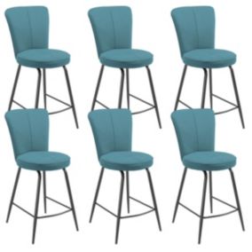 PARIL - Lot de 6 Tabourets de Bar Matelassés Bleus