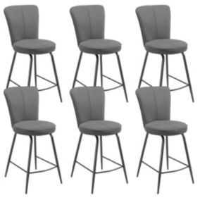 PARIL - Lot de 6 Tabourets de Bar Matelassés Gris