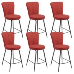 PARIL - Lot de 6 Tabourets de Bar Matelassés Rouges