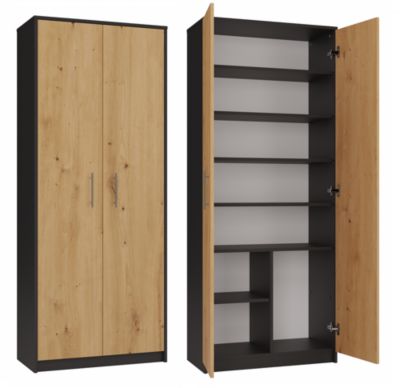 PARLA - Armoire moderne - 6 étagères - 180x74x35 cm - ANTHRACITE & CHÊNE