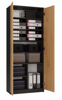 PARLA - Armoire moderne - 6 étagères - 180x74x35 cm - ANTHRACITE & CHÊNE