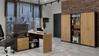 PARLA - Armoire moderne - 6 étagères - 180x74x35 cm - ANTHRACITE & CHÊNE