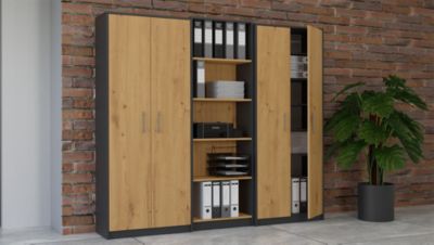 PARLA - Armoire moderne - 6 étagères - 180x74x35 cm - ANTHRACITE & CHÊNE