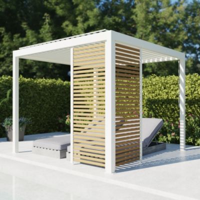 Paroi ajourée 0,96 m blanc RAL 9010 et aspect bois pour pergola Salto Alumin'home